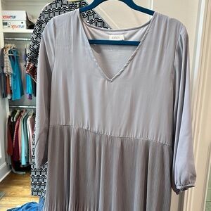 Gray V-Neck Pleated Dress